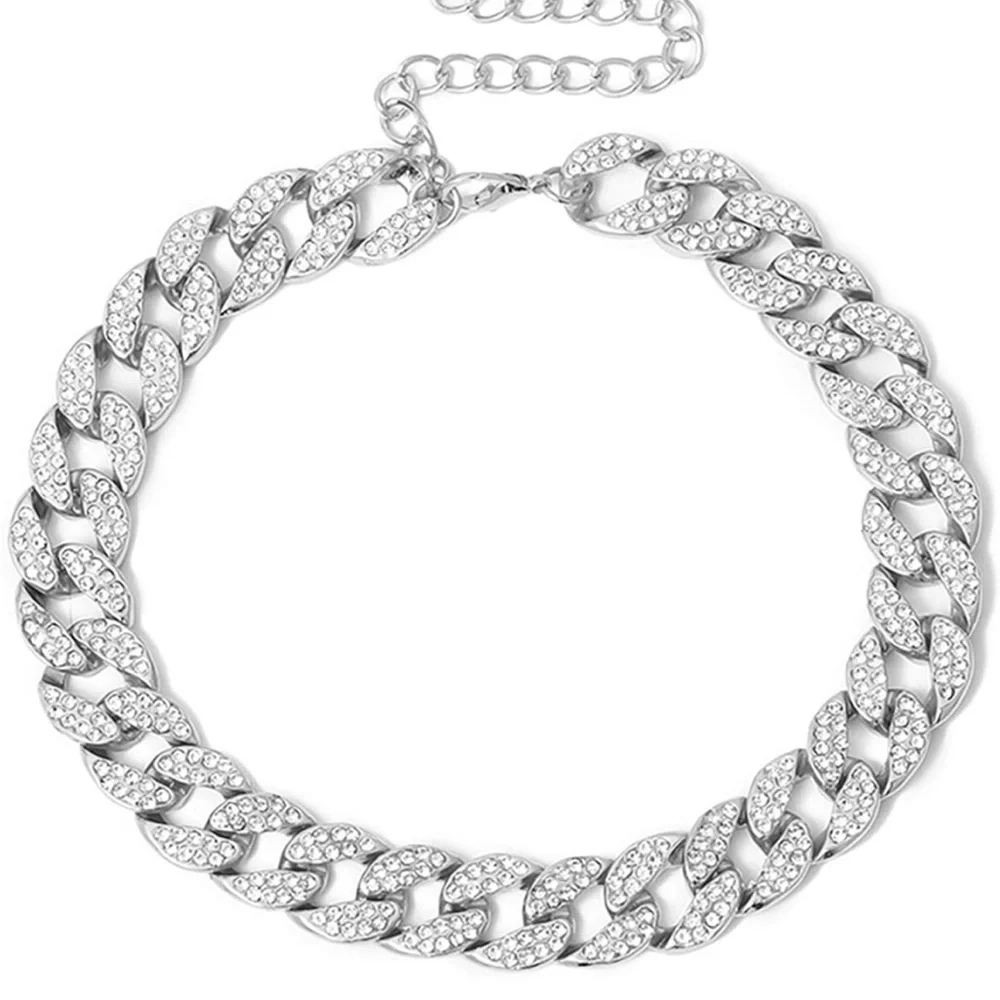 Cuban Link  SILVER Diamond cut Chain Choker Necklace for Women - NEW